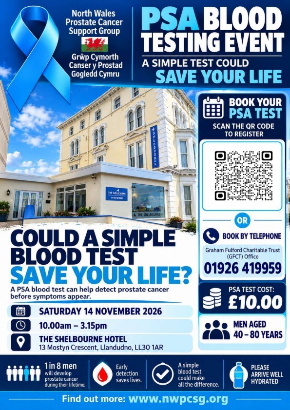 Cover photo for PSA Testing Event 14/11/26 at The Shelbourne Hotel, Llandudno
